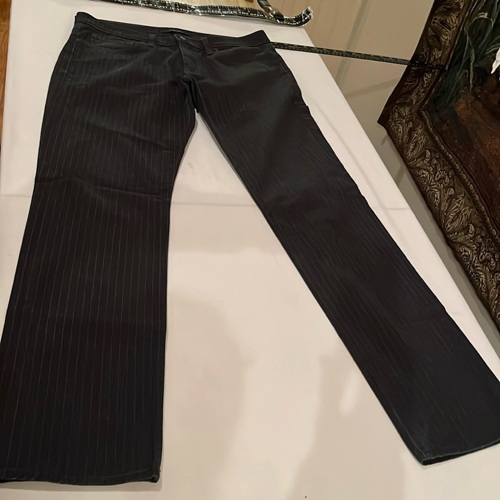 J brand size 32” dark gray / black pin stripe jeans high rise ,straight leg